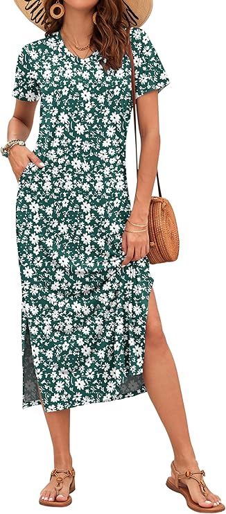 Rylie Robe Maxi Femme – Imprimé Floral, Col V & Poches Décontractées d'Été