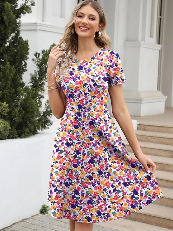 Nyla Dámské Šaty – Vintage Květinový Vzor, Áčkový Střih & Elegantní Kapsy do Kanceláře