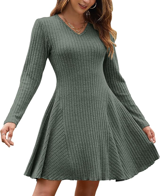 Kinsley Vestito Maglia Donna – Scollo V, A-Line & Design a Righe Elegante Invernale
