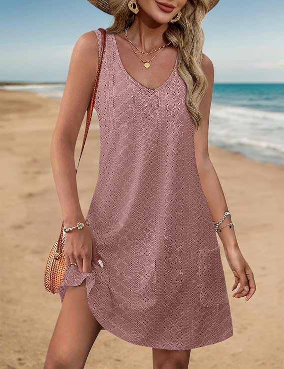 Aria Damen-Sommerkleid – V-Ausschnitt, Ärmellos & Weite, Lässige Passform