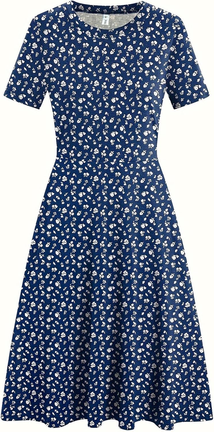 Nyla Dámské Šaty – Vintage Květinový Vzor, Áčkový Střih & Elegantní Kapsy do Kanceláře