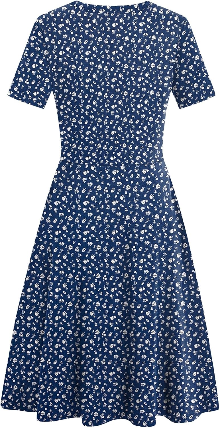 Nyla Dámské Šaty – Vintage Květinový Vzor, Áčkový Střih & Elegantní Kapsy do Kanceláře
