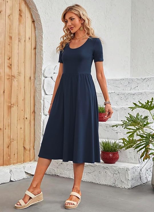Ember Midi šaty pro ženy – plisované, s kapsami a áčkovým střihem, ležérní elegantní