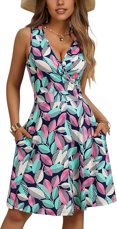 Luna Vestito Donna – Scollo V, A-Line Vita Alta & Stampa Floreale Elegante