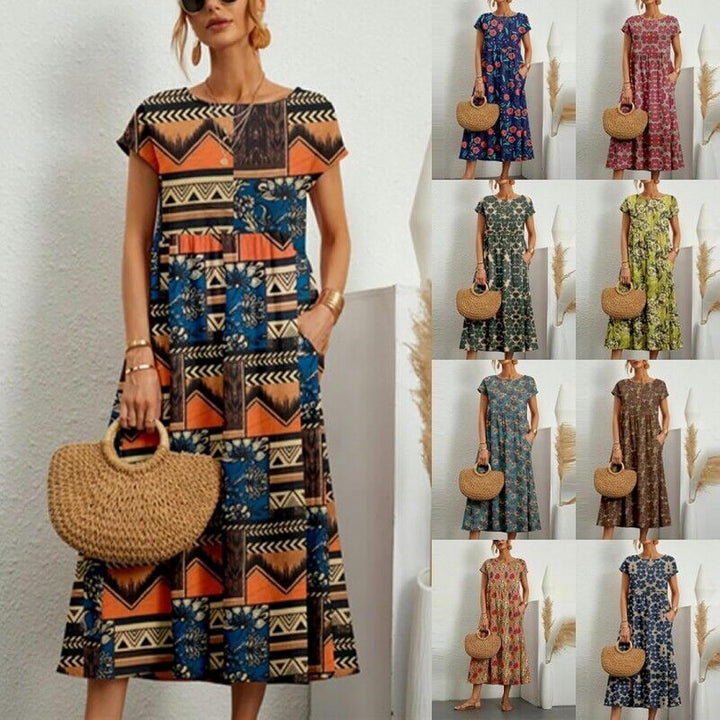 Zuri Vestito Donna – Cotone Lino, Senza Maniche & Stampa Boho Casual Estivo