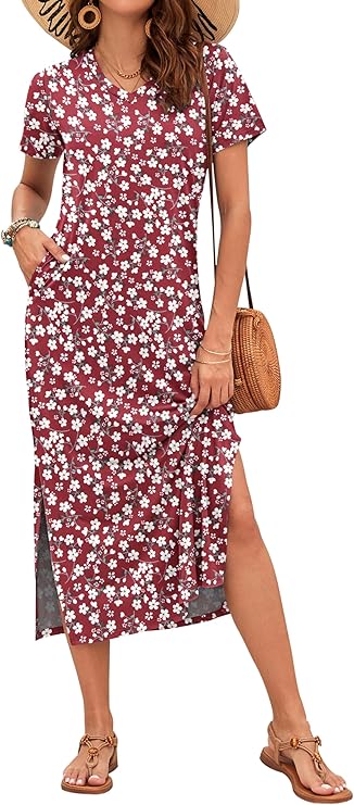 Rylie Robe Maxi Femme – Imprimé Floral, Col V & Poches Décontractées d'Été