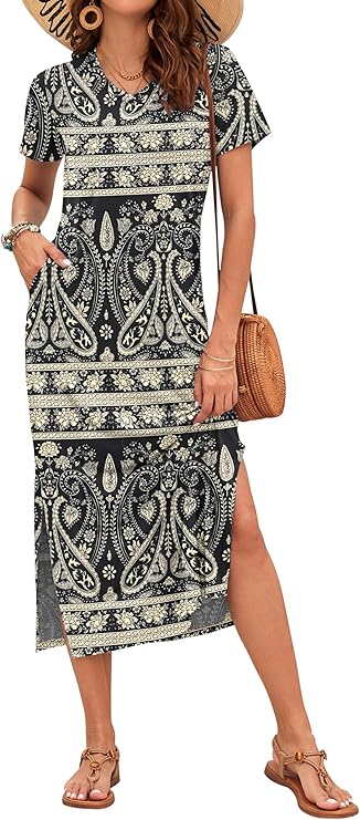 Rylie Robe Maxi Femme – Imprimé Floral, Col V & Poches Décontractées d'Été
