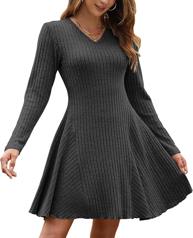 Kinsley Vestito Maglia Donna – Scollo V, A-Line & Design a Righe Elegante Invernale