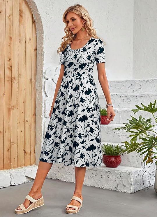 Ember Midi šaty pro ženy – plisované, s kapsami a áčkovým střihem, ležérní elegantní