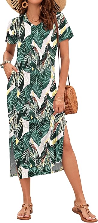 Rylie Robe Maxi Femme – Imprimé Floral, Col V & Poches Décontractées d'Été