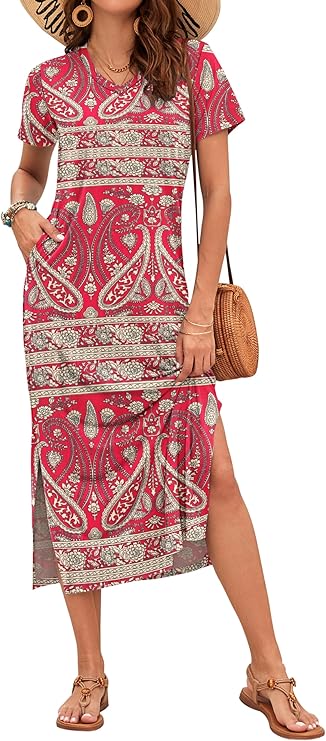 Rylie Robe Maxi Femme – Imprimé Floral, Col V & Poches Décontractées d'Été
