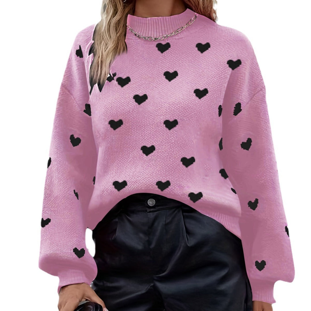 Chloey Maglione Donna con Cuori – Pullover Morbido Girocollo a Maniche Lunghe Casual Chic