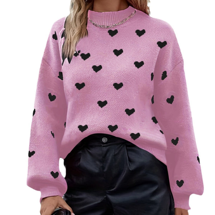 Chloey Maglione Donna con Cuori – Pullover Morbido Girocollo a Maniche Lunghe Casual Chic