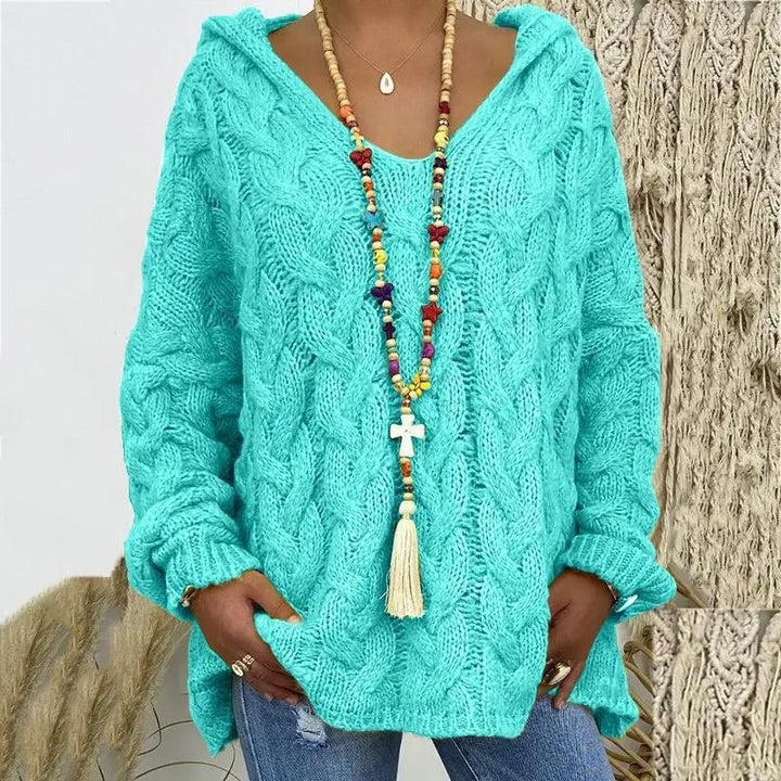 Martha Maglione Donna con Cappuccio – Pullover Invernale a Trecce Morbido Vestibilità Relax