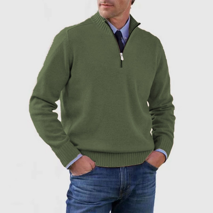 Arvid Maglione Bărbați cu Jumătate de Fermuar – Pulover Tricotat cu Guler Înalt de Stil Elegant