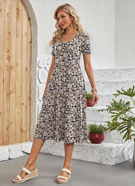 Ember Midi šaty pro ženy – plisované, s kapsami a áčkovým střihem, ležérní elegantní