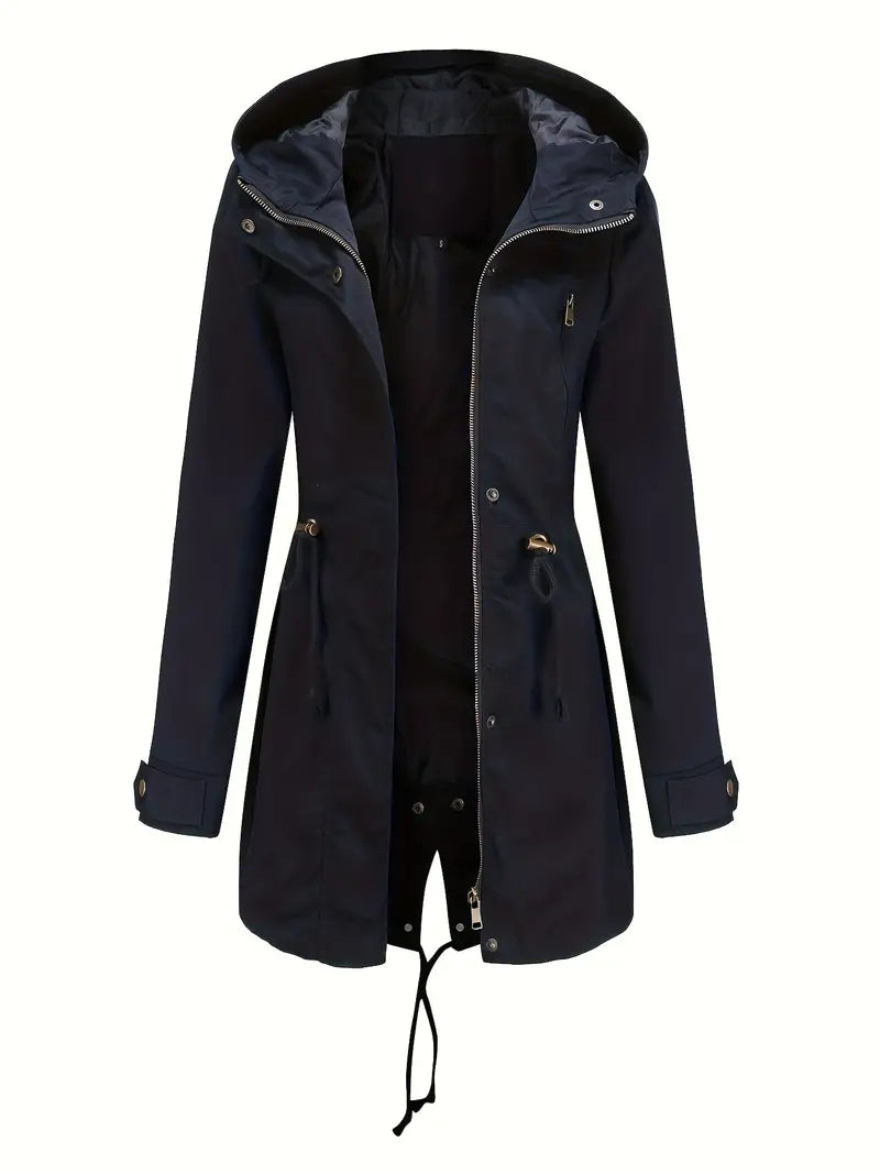 Long Women's Raincoat Jacket With Zipper | Long Sleeve