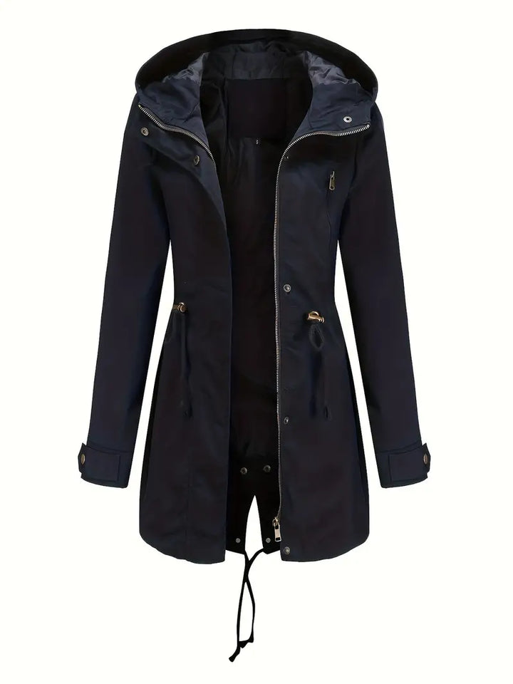 Long Women's Raincoat Jacket With Zipper | Long Sleeve