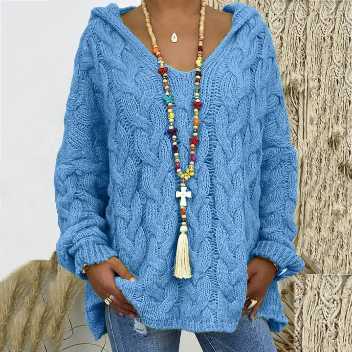 Martha Maglione Donna con Cappuccio – Pullover Invernale a Trecce Morbido Vestibilità Relax