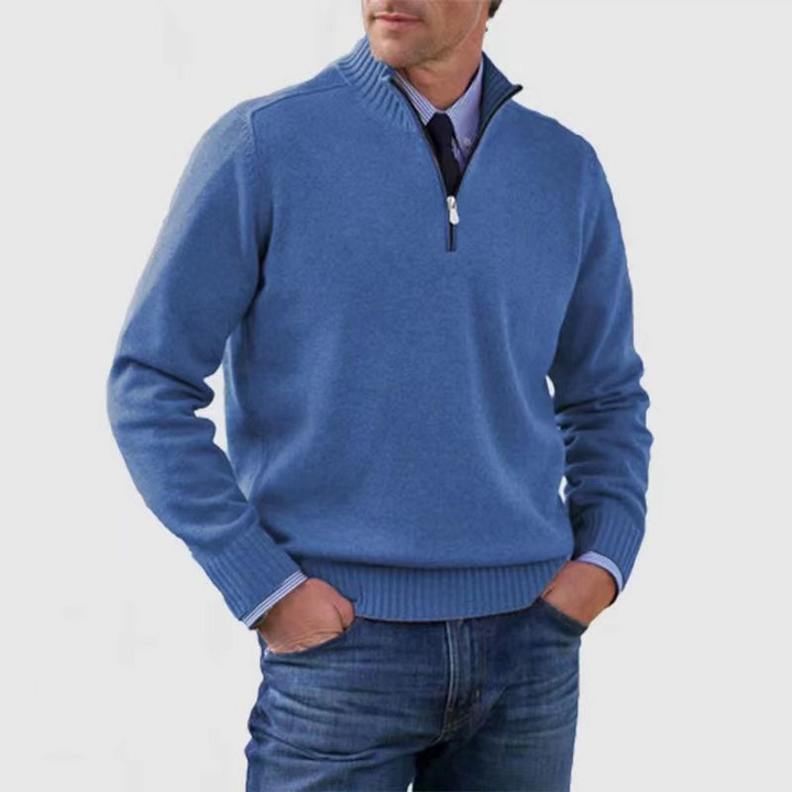 Arvid Maglione Bărbați cu Jumătate de Fermuar – Pulover Tricotat cu Guler Înalt de Stil Elegant