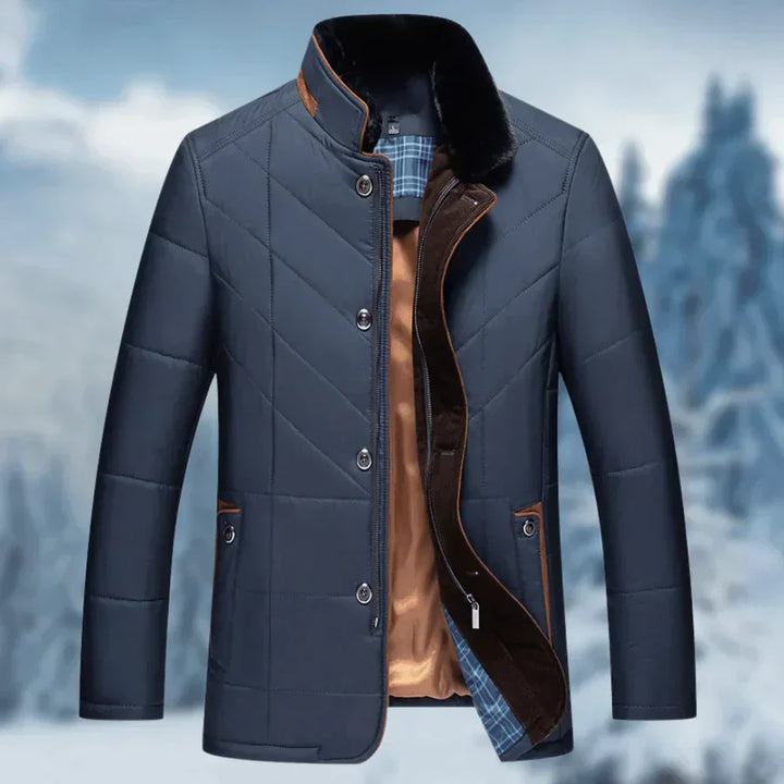 Nathan Giacca Invernale Herren Slim Fit – Elegante Jacke mit Stehkragen und Wildleder-Effekt-Details