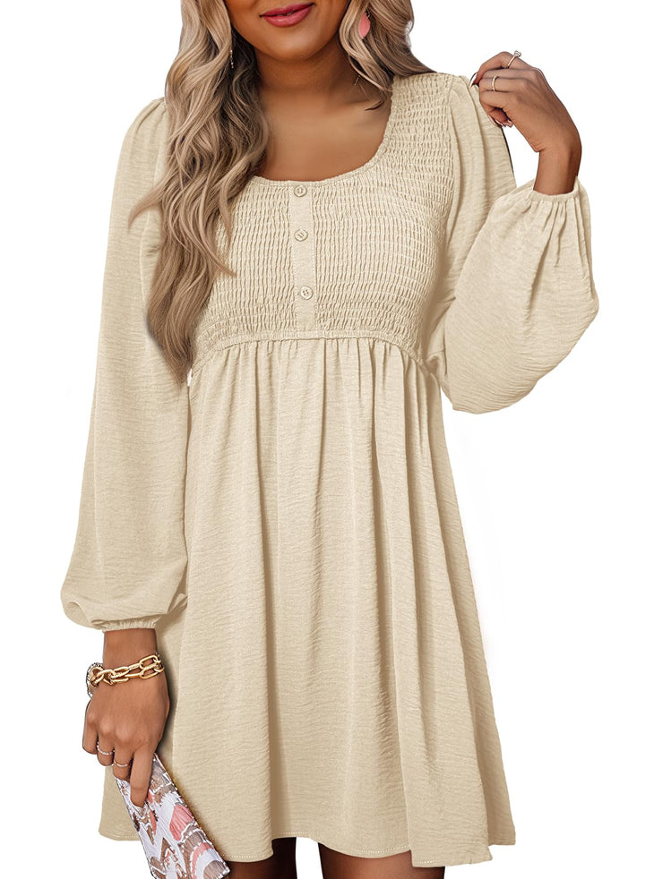 Elara Robe Midi Femme – Manches Longues, Col Rond & Coupe A en Mousseline Élégante