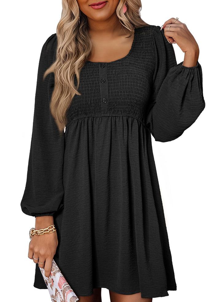 Elara Robe Midi Femme – Manches Longues, Col Rond & Coupe A en Mousseline Élégante