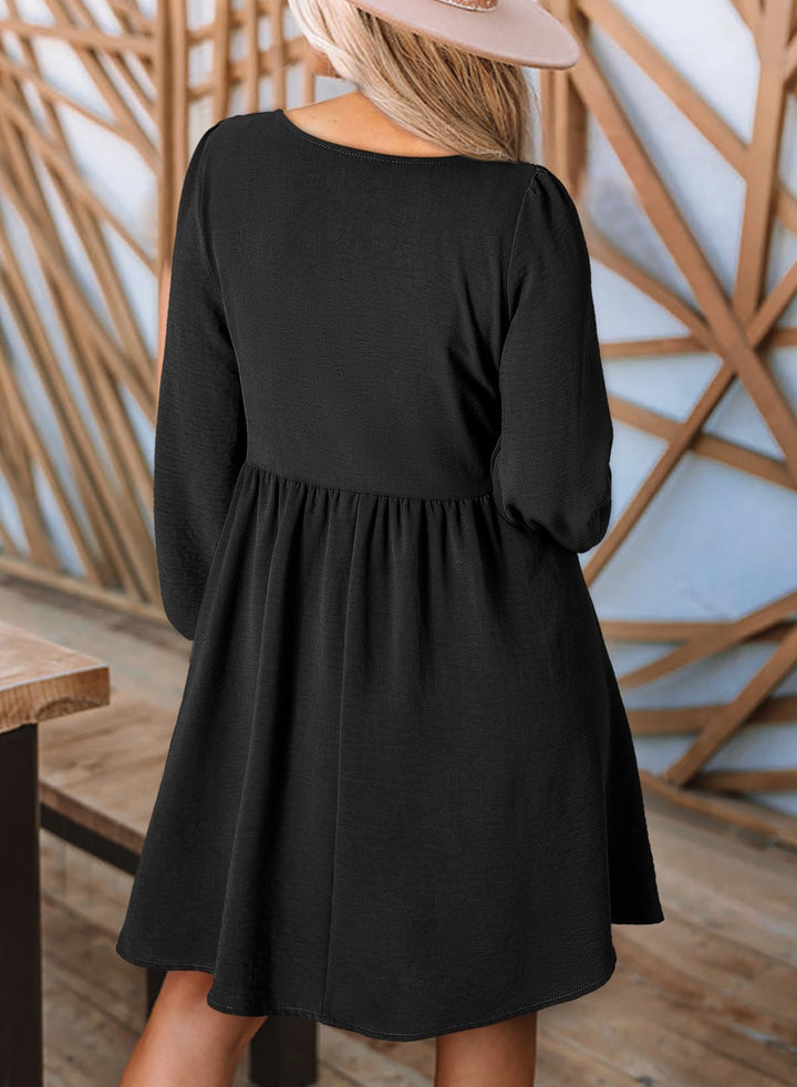 Elara Robe Midi Femme – Manches Longues, Col Rond & Coupe A en Mousseline Élégante