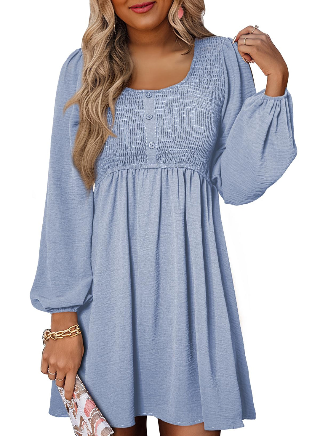 Elara Robe Midi Femme – Manches Longues, Col Rond & Coupe A en Mousseline Élégante