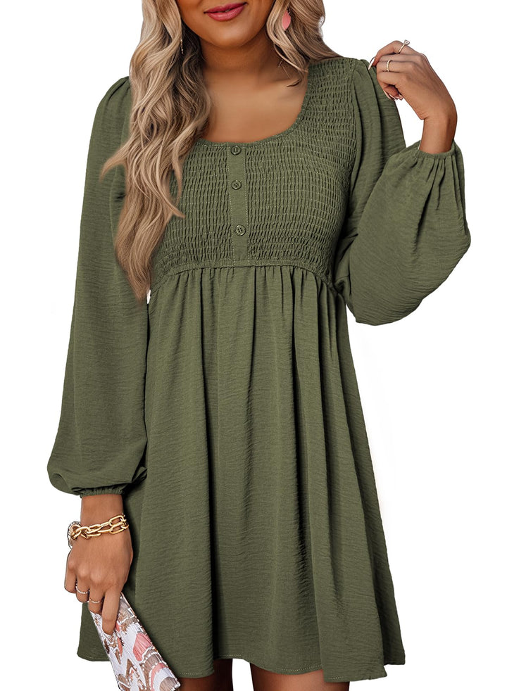 Elara Robe Midi Femme – Manches Longues, Col Rond & Coupe A en Mousseline Élégante