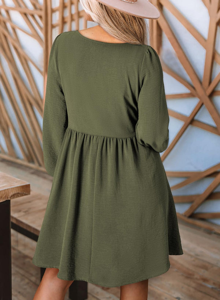 Elara Robe Midi Femme – Manches Longues, Col Rond & Coupe A en Mousseline Élégante