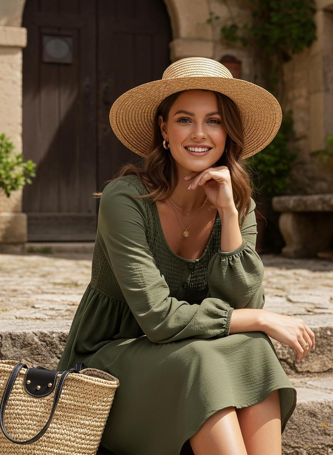 Elara Robe Midi Femme – Manches Longues, Col Rond & Coupe A en Mousseline Élégante