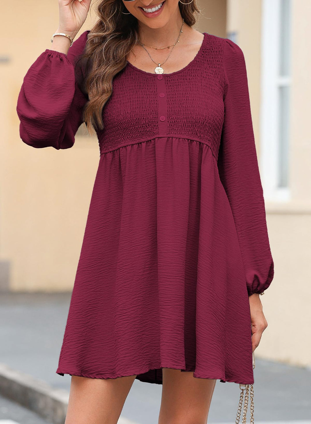 Elara Robe Midi Femme – Manches Longues, Col Rond & Coupe A en Mousseline Élégante