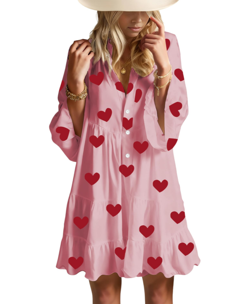Aaliyah Mini Boho šaty pro ženy – výstřih do V, 3/4 rukávy a babydoll šaty s volánky