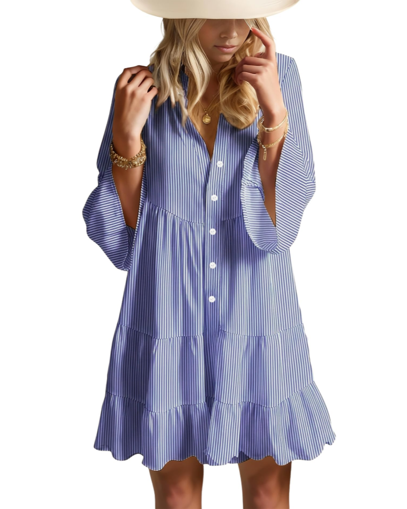 Aaliyah Mini Boho šaty pro ženy – výstřih do V, 3/4 rukávy a babydoll šaty s volánky