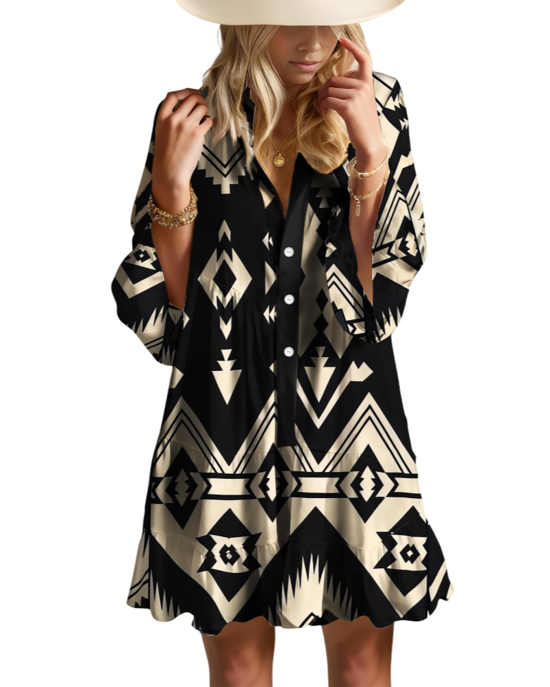 Aaliyah Mini Boho šaty pro ženy – výstřih do V, 3/4 rukávy a babydoll šaty s volánky