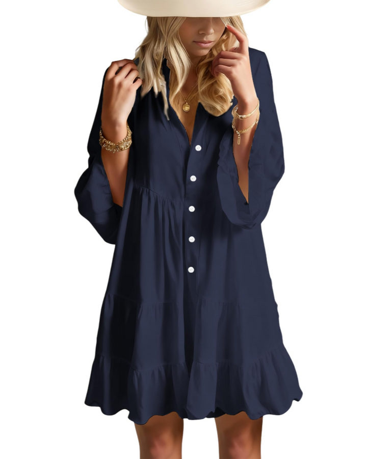 Aaliyah Mini Boho šaty pro ženy – výstřih do V, 3/4 rukávy a babydoll šaty s volánky