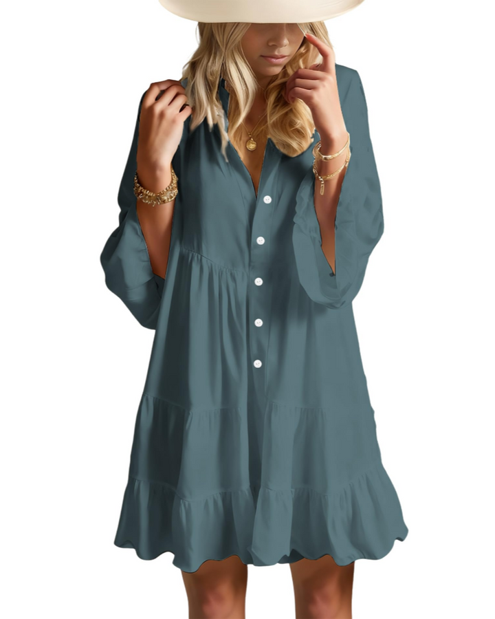 Aaliyah Mini Boho šaty pro ženy – výstřih do V, 3/4 rukávy a babydoll šaty s volánky