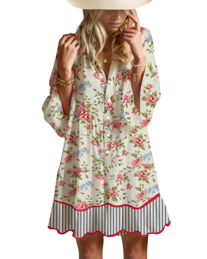 Aaliyah Mini Boho šaty pro ženy – výstřih do V, 3/4 rukávy a babydoll šaty s volánky