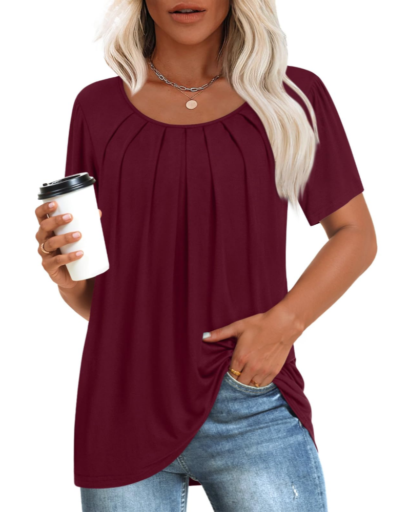 Alona Tunica Donna – Golf, Krótkie Rękawy i Plisowany Top Casual Comfort