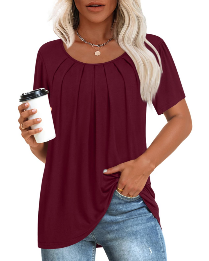 Alona Tunica Donna – Golf, Krótkie Rękawy i Plisowany Top Casual Comfort