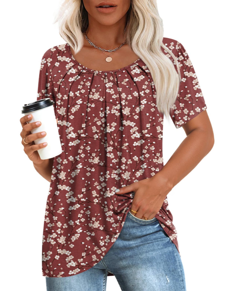 Alona Tunica Donna – Golf, Krótkie Rękawy i Plisowany Top Casual Comfort