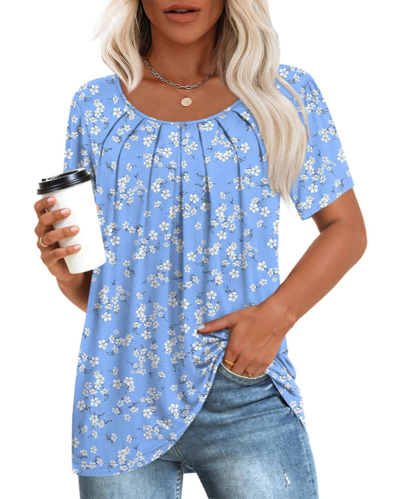 Alona Tunica Donna – Golf, Krótkie Rękawy i Plisowany Top Casual Comfort