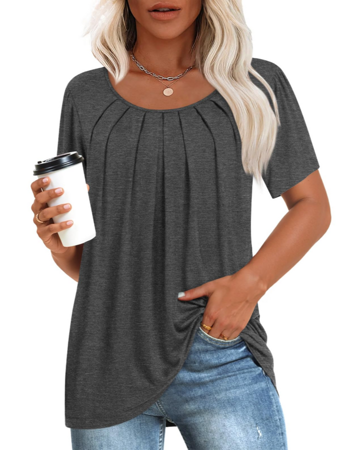 Alona Tunica Donna – Golf, Krótkie Rękawy i Plisowany Top Casual Comfort