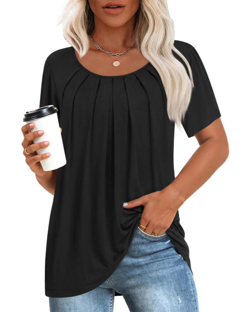 Alona Tunica Donna – Golf, Krótkie Rękawy i Plisowany Top Casual Comfort