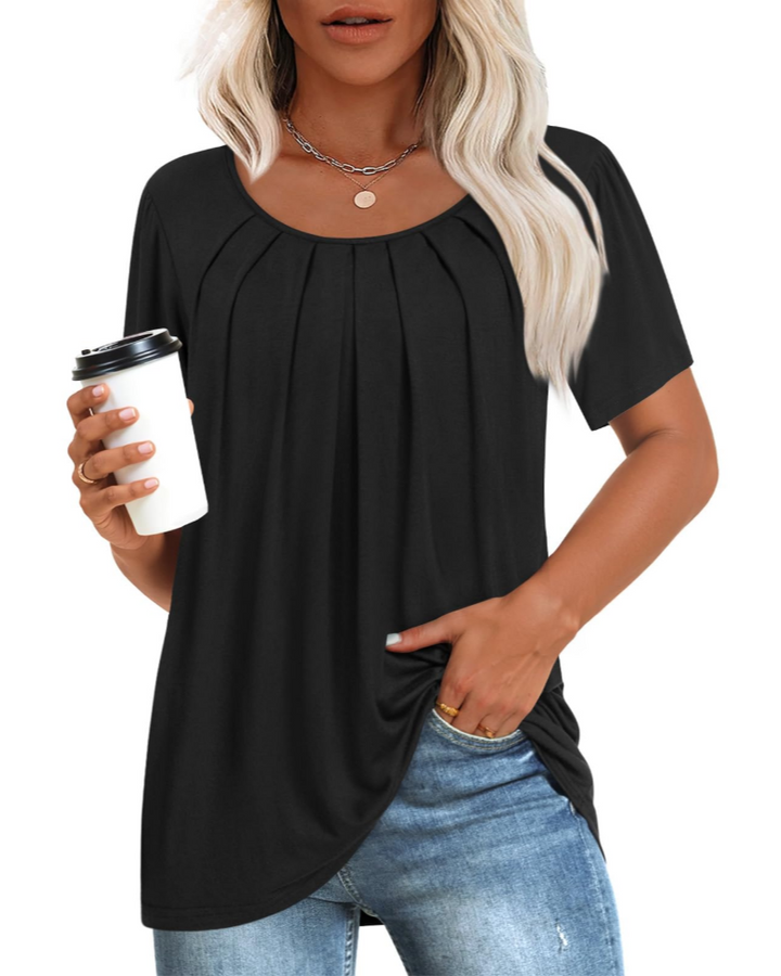 Alona Tunica Donna – Golf, Krótkie Rękawy i Plisowany Top Casual Comfort