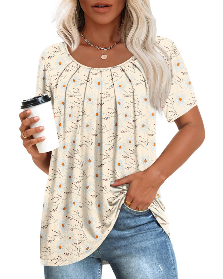 Alona Tunica Donna – Golf, Krótkie Rękawy i Plisowany Top Casual Comfort