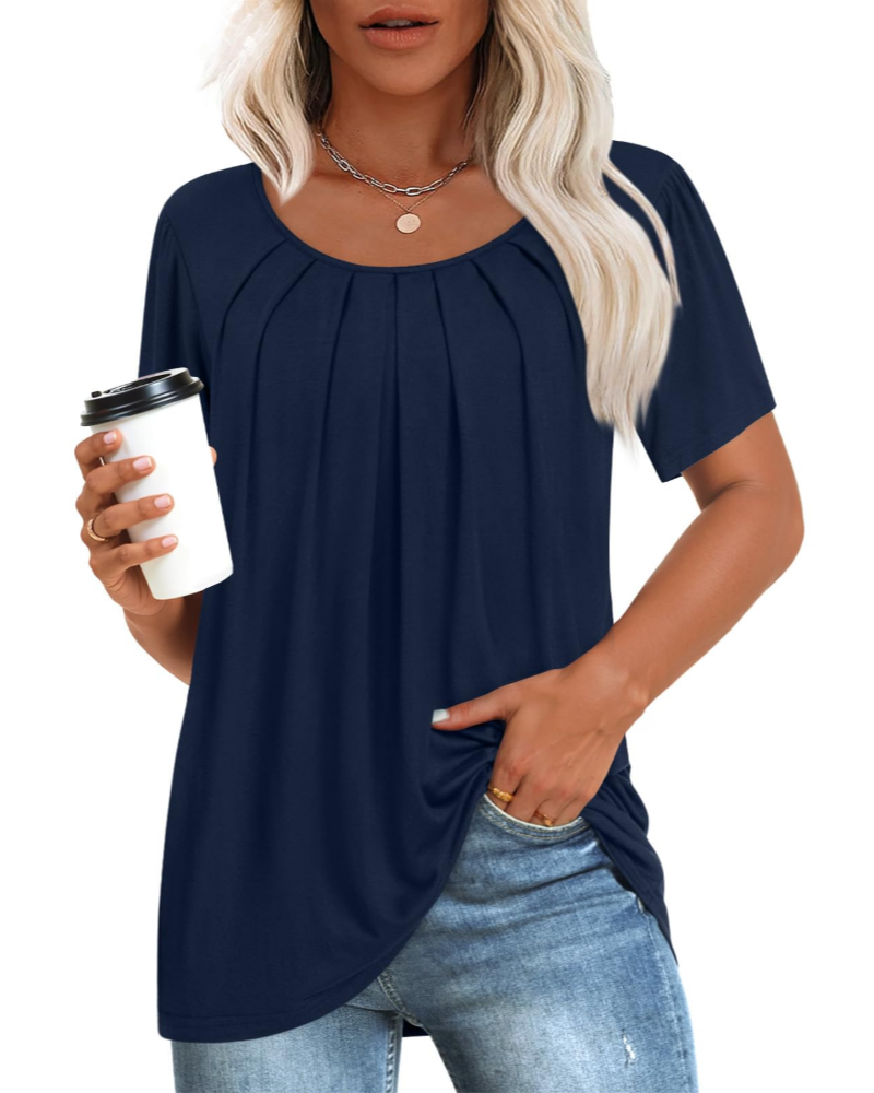 Alona Tunica Donna – Golf, Krótkie Rękawy i Plisowany Top Casual Comfort