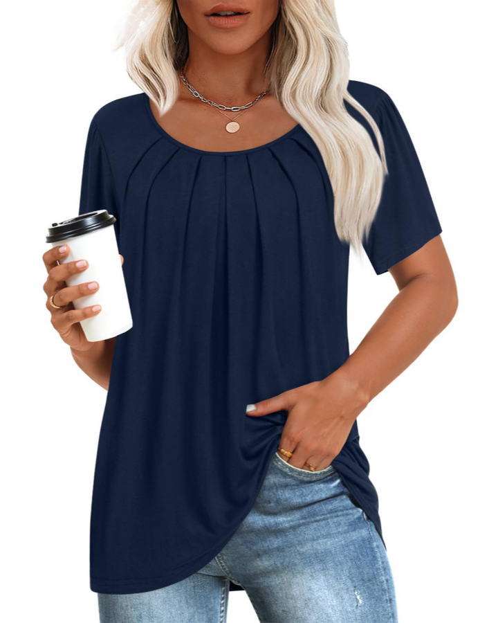 Alona Tunica Donna – Golf, Krótkie Rękawy i Plisowany Top Casual Comfort