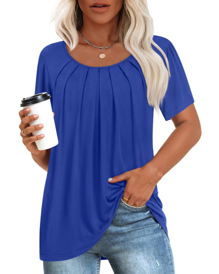 Alona Tunica Donna – Golf, Krótkie Rękawy i Plisowany Top Casual Comfort